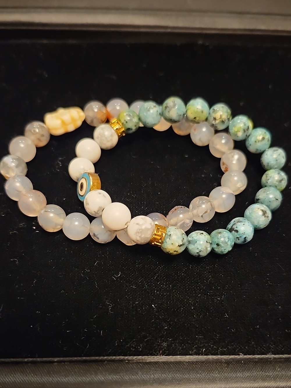 Gemstone Beaded Stretch Bracelets Set Of 2